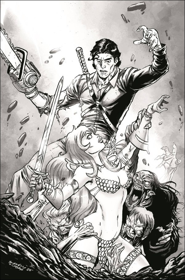 Red Sonja vs. the Army of Darkness issue 4-I Tim Seeley B&W Virgin 1:15 Cover