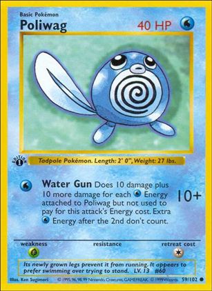 Pokemon (Base Set) card 59/102 Poliwag (1st Edition) - Shadowless