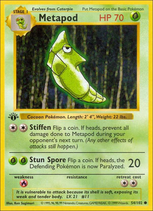 Pokemon (Base Set) card 54/102 Metapod (1st Edition) - Shadowless