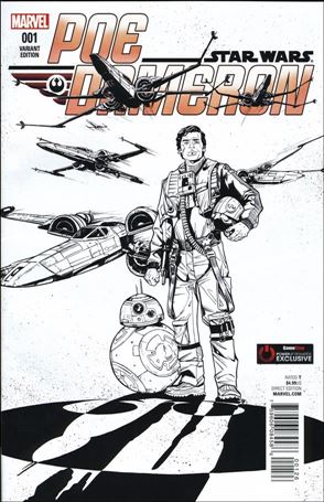 Poe Dameron issue 1-R Joelle Jones B&W Gamestop PowerUp Rewards Cover