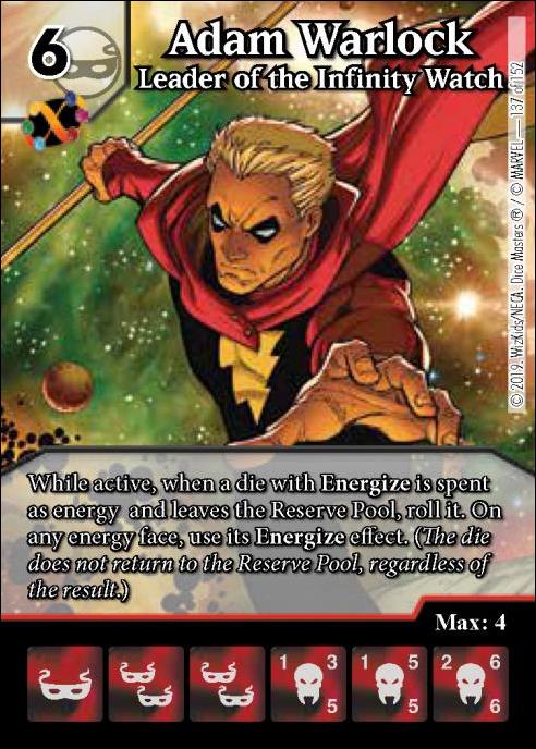 Marvel Dice Masters  Avengers Infinity Gauntlet card 137 Adam Warlock: Leader of the Infinity Watch