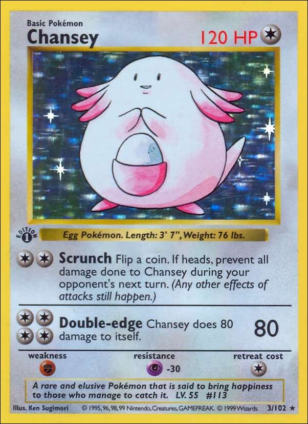Pokemon (Base Set) card 3/102 Chansey (Holo) 1st Edition - Shadowless