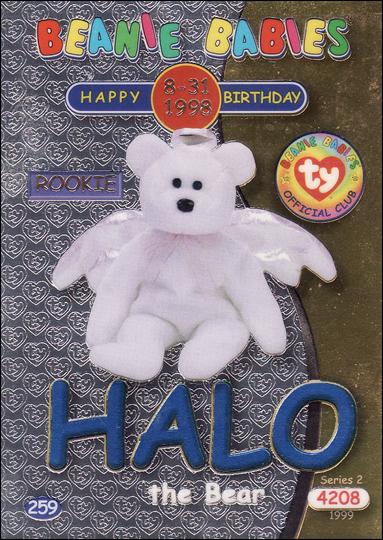 Beanie Babies Series 2 (Birthday or Rookie Subset) card 259 Halo the Bear Blue Lettering