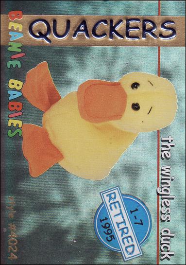 Beanie Babies Series 1 (Retired Beanies Subset) card 18-B Quackers the Wingless Duck Blue Lettering