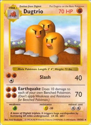Pokemon (Base Set) card 19/102-B Dugtrio (Unlimited) - Shadowless