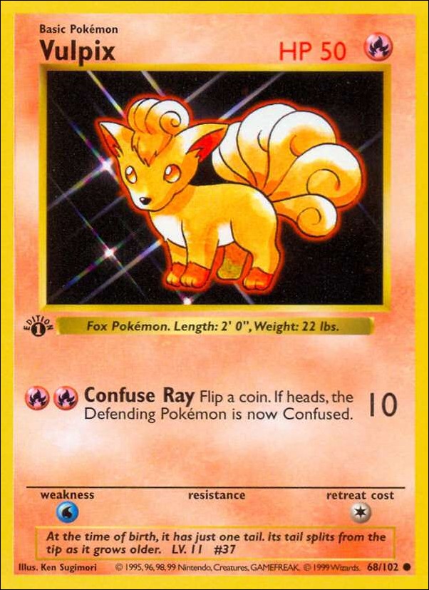 Pokemon (Base Set) card 68/102 Vulpix (1st Edition) - Shadowless