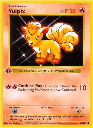 Pokemon (Base Set) card 68/102 Vulpix (1st Edition) - Shadowless