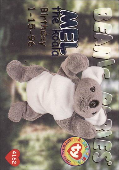 Beanie Babies Series 1 (Birthday or Rookie Subset) card 39-B Mel the Koala Birthday Blue Lettering