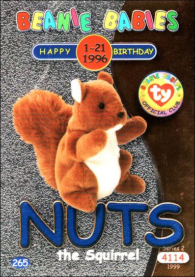 Beanie Babies Series 2 (Birthday or Rookie Subset) card 265 Nuts the Squirrel Blue Lettering