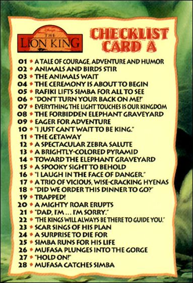 Lion King: Series 1 (Base Set)  card 89 Checklist A