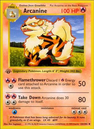 Pokemon (Base Set) card 23/102 Arcanine (1st Edition) - Shadowless