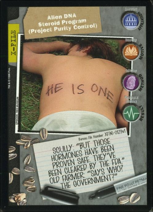 X-Files: Premiere Edition (Base Set) card XF96-0129v1 Alien DNA Steroid Program (Project Purity Control)