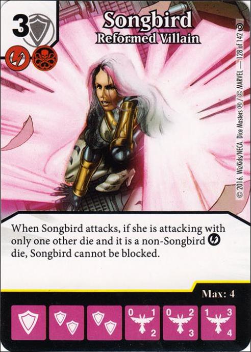 Marvel Dice Masters Civil War card 128 Songbird: Reformed Villain
