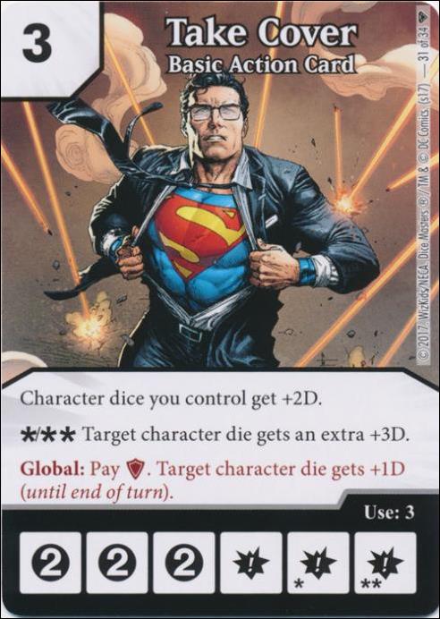 DC Comics Dice Masters Superman and Wonder Woman Starter Set card 31 Take Cover: Basic Action Card 