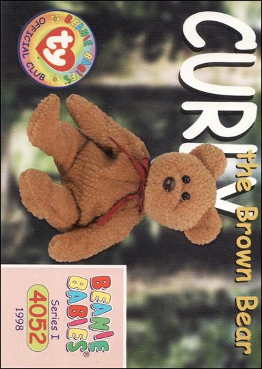 Beanie Babies Series 1 (Base Set) card 65 Curly the Brown Bear
