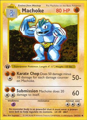 Pokemon (Base Set) card 34/102 Machoke (1st Edition) - Shadowless