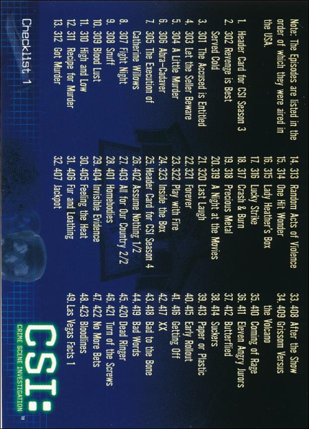 CSI: Crime Scene Investigation - Series Two (Base Set) card 99 Checklist 1