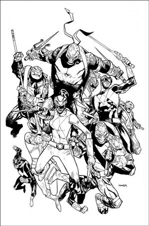 Mighty Morphin Power Rangers/Teenage Mutant Ninja Turtles issue 2-H Humberto Ramos Black and White 1:50 Cover