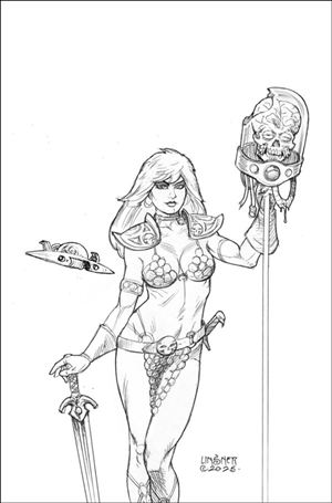 Red Sonja Attacks Mars issue 4.00-I Joseph M. Linsner B&W 1:20 Virgin Cardstock Cover