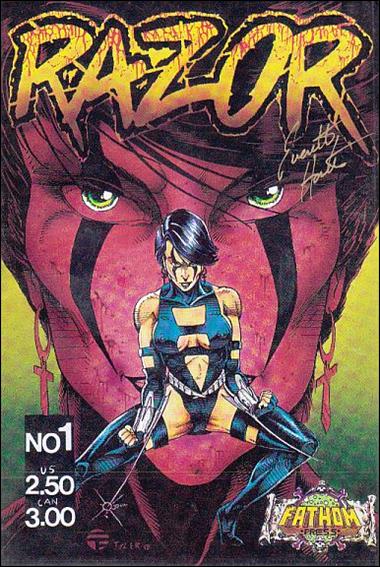 Razor (1991) issue 1-B Fathom Purple Face Cover (Signed Hartsoe) 1/3000