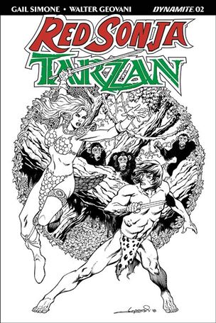 Red Sonja / Tarzan issue 2-G Aaron Lopresti 1:30 Black & White Cover