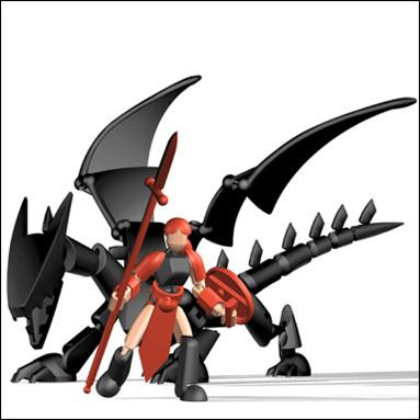 Stikfas Deluxe Pack figure 2 Beta Female Warrior with Dragon (Black)