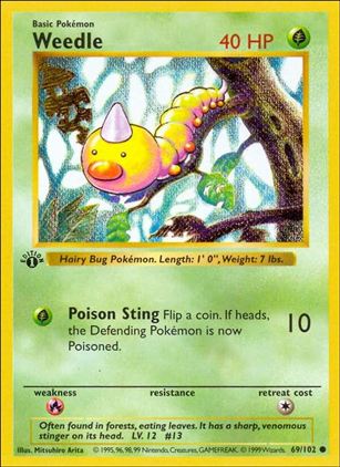 Pokemon (Base Set) card 69/102 Weedle (1st Edition) - Shadowless
