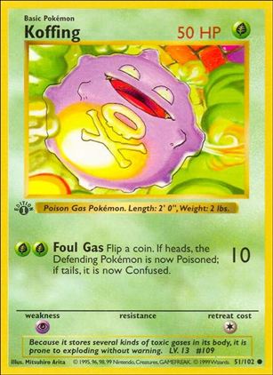Pokemon (Base Set) card 51/102 Koffing (1st Edition) - Shadowless