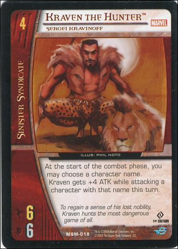 Web of Spider-Man VS System (Base Set) card 18 Kraven the Hunter, Sergei Kravinoff