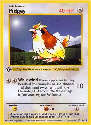 Pokemon (Base Set) card 57/102 Pidgey (1st Edition) - Shadowless