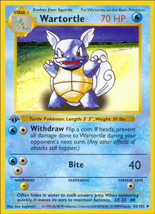 Pokemon (Base Set) card 42/102 Wartortle (1st Edition) - Shadowless