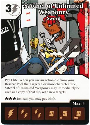 Marvel Dice Masters Deadpool card 33 Satchel of Unlimited Weaponry: Sword