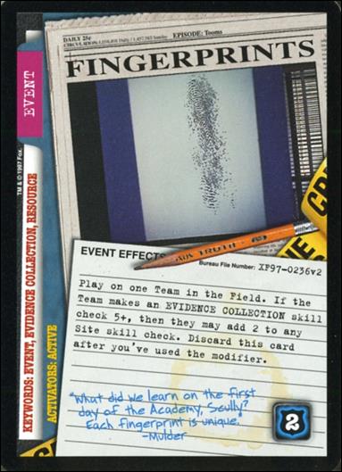 X-Files: The Truth Is Out There (Base Set) card XF97-0236v2 Fingerprints