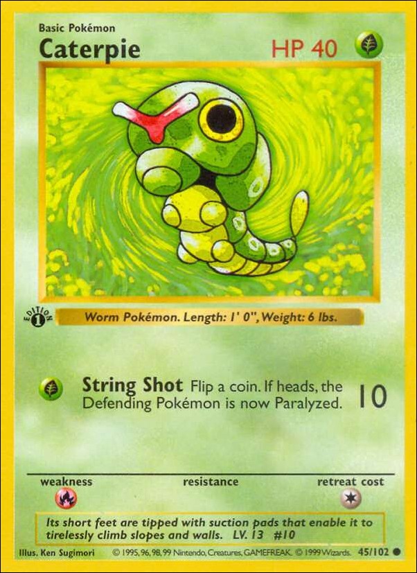 Pokemon (Base Set) card 45/102 Caterpie (1st Edition) - Shadowless