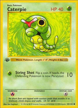 Pokemon (Base Set) card 45/102 Caterpie (1st Edition) - Shadowless
