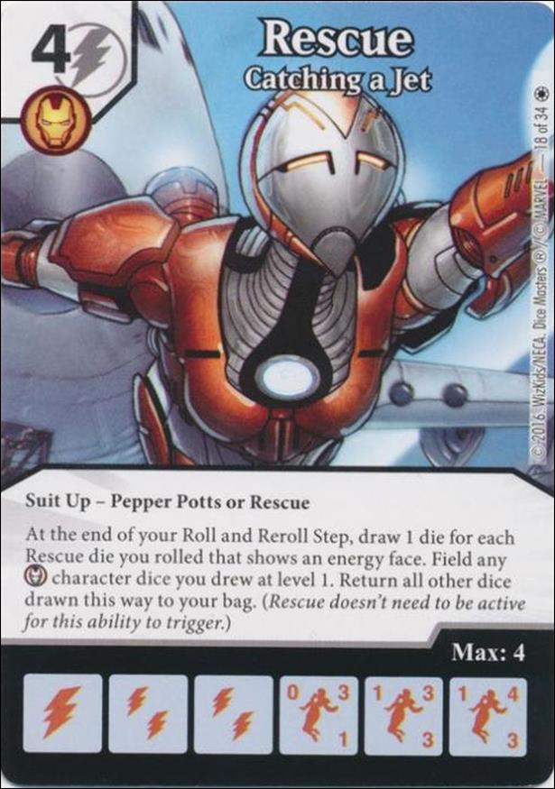 Marvel Dice Masters Iron Man and War Machine Starter Set card 18 Rescue - Catching a Jet