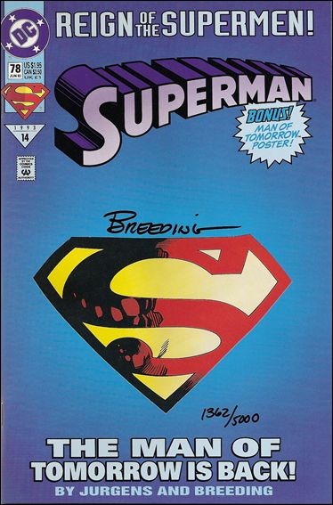 Superman (1987) issue 78-C DF Die-Cut Cover (signed by Brett Breeding) 1/5000