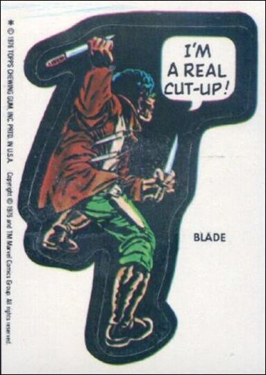 Marvel Super Heroes Stickers (Base Set) card NN2 Blade - "I'm a real cut-up!" 