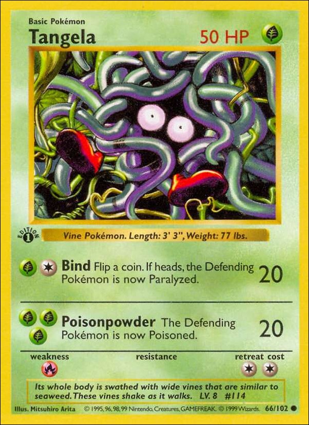 Pokemon (Base Set) card 66/102 Tangela (1st Edition) - Shadowless