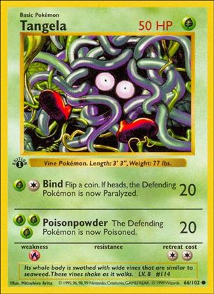 Pokemon (Base Set) card 66/102 Tangela (1st Edition) - Shadowless