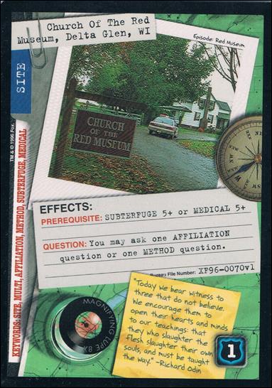 X-Files: Premiere Edition (Base Set) card XF96-0070v1 Church of The Red Museum, Delta Glen, WI