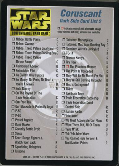 Star Wars: Coruscant Limited (Base Set) card 191 Dark Side Card List 2