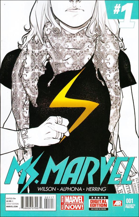 Ms. Marvel (2014)  issue 1-K Sara Pichelli Teal Logo B&W Cover (7th Printing)