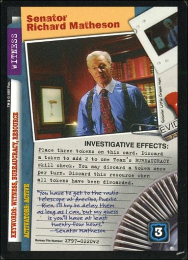 X-Files: The Truth Is Out There (Base Set) card XF97-0220v2 Senator Richard Matheson