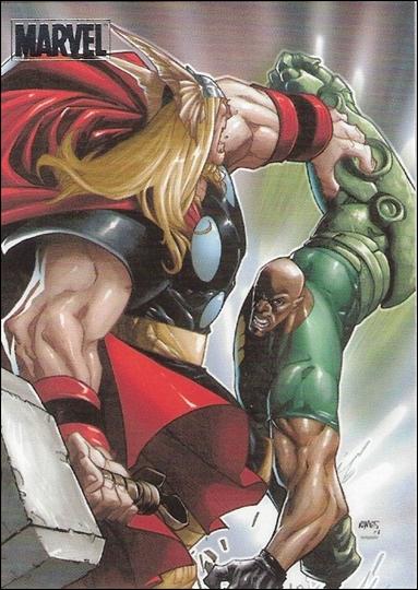 Marvel Heroes and Villains (Silver Foil Parallel Base Set) card 33 Thor vs Gauntlet