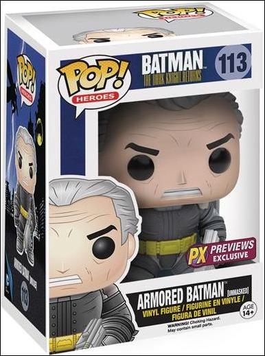 POP! Heroes figure 113 Armored Batman (Unmasked) Previews Exclusive