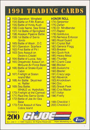 G.I. Joe (Base Set) card 200 Checklist 2