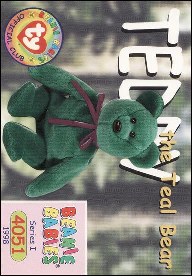 Beanie Babies Series 1 (Base Set) card 136 Teddy the Teal Bear