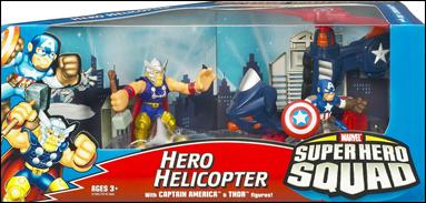 Marvel Super Hero Squad (Vehicles) figure 3 Hero Helicopter with Captain America and Thor