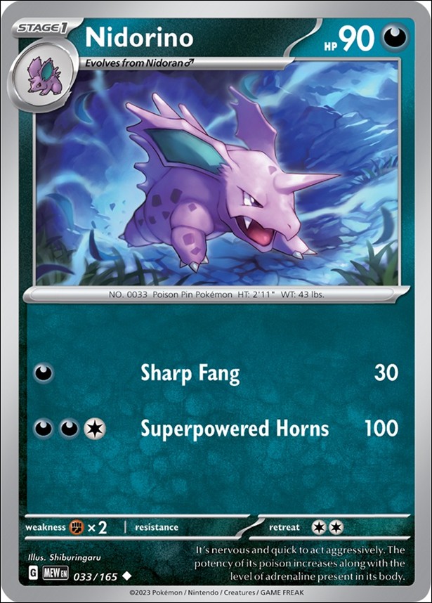 Pokemon: Scarlet & Violet - 151 (Base Set) card 033/165 Nidorino